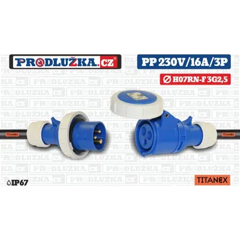 Prodlužovací kabel Prodlužka.cz Prodlužovací přívod Titanex 230V/16A/3p/3G2,5/IP67 M: Délka 50 m