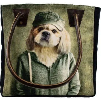 Sametová kabelka s koženými uchy mr. Dog - 32*30*19cm