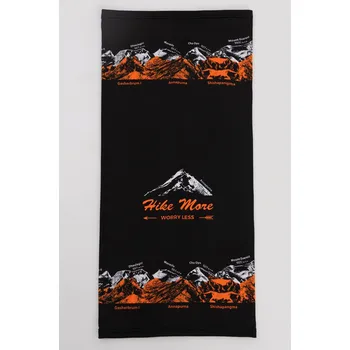 Nákrčník R-JET Černý multifunkční sportovní nákrčník-tubus s oranžovo-bílým potiskem hor - SVĚTOVÉ OSMITISÍCOVKY