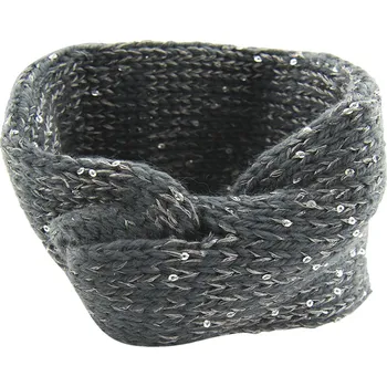 Čelenka Šedá pletená čelenka do vlasů s flitry - 20*10 cm