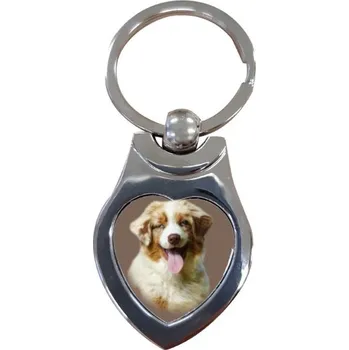 Přívěsek na klíče srdce s potiskem Australský ovčák