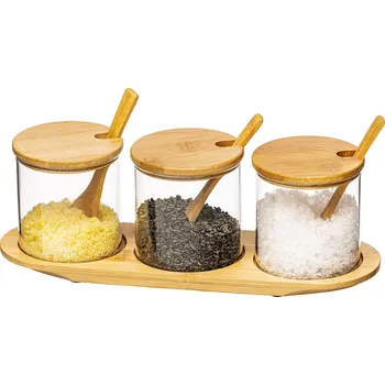 Dóza na potraviny 4Home Sada skleněných dóz s podnosem a lžičkami Bamboo 310 ml