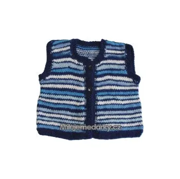Kojenecké oblečení ručně pletená dětská vesta modrá pruhovaná, vel.74