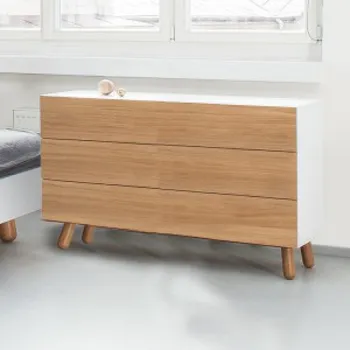 Komoda Komoda MAMMA 3 zásuvky, kombinace - 120 cm, Dýha dub bílá