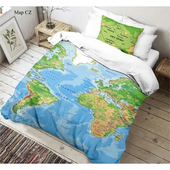 Povlečení Kvalitex Mapa světa 140 x 200, 70 x 90 cm zipové zapínání
