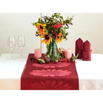 ubrus HEDVA ČESKÝ BROKÁT Ubrus Odaska běhoun 40x160 slunečnice vínová