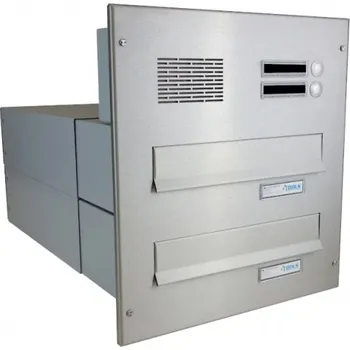 Poštovní schránka 2x poštovní schránka B-042 k zazdění do sloupku + čelní deska s 2x zvonkem a HM ABB - NEREZ / šedá