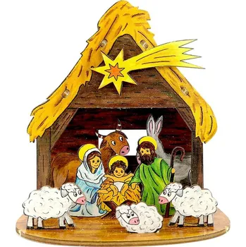 Betlém Amadea Dřevěný skládací betlém dětský 3D 13 cm