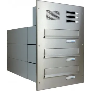 Poštovní schránka 3x poštovní schránka B-042 k zazdění do sloupku + čelní deska s 3x zvonkem a HM ABB - NEREZ / šedá