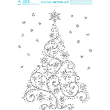 Okenní dekorace ARCH Vánoční fólie 32 x 25 cm Stromek stříbrný glitr