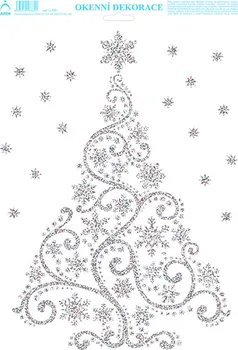 Okenní dekorace ARCH Vánoční fólie 32 x 25 cm Stromek stříbrný glitr