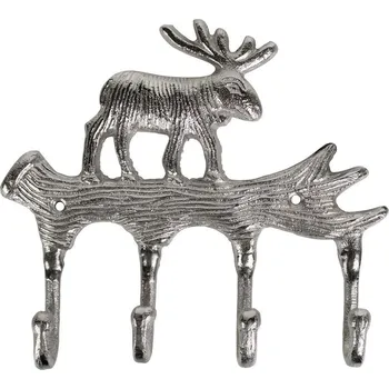 Věšák Stříbrný nástěnný věšák s jelenem Brudy - 19*3,5*22cm