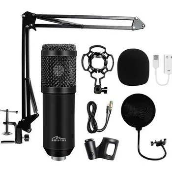 Mikrofon Media-Tech MT396 – profesionální mikrofonní sada pro streaming a studiové nahrávání s USB zvukovou kartou, pop filtrem a stojanem