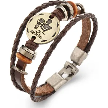 Náramek Amparo Miranda® Kožený náramek se znamením Vodnář SPJ200 ♒, Barva náramku hnědá