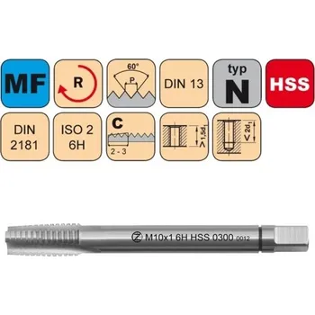 Ruční nářadí NÁSTROJE CZ Sadový závitník M14x1 I ISO2 HSS DIN 2181 - 0300