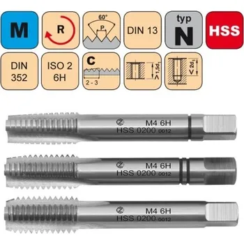 Ruční nářadí NÁSTROJE CZ Sadový závitník M1,1x0,25 I,II,III SADA ISO2 HSS - 0200