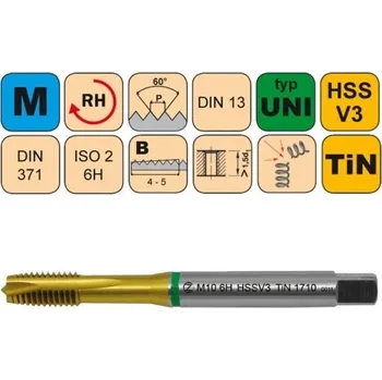 Závitořezný nástroj NÁSTROJE CZ Strojní závitník /CZZ1710/ pro metrický závit s přímou drážkou a lamačem třísek CZZ Závit: M8