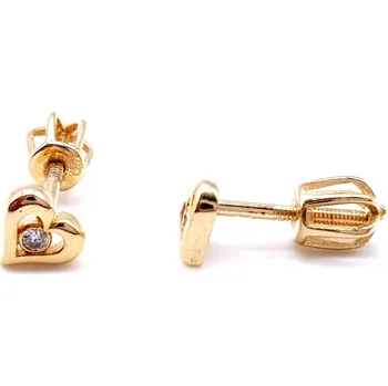Náušnice Zlaté srdce se zirkony se zapínáním na šroubek