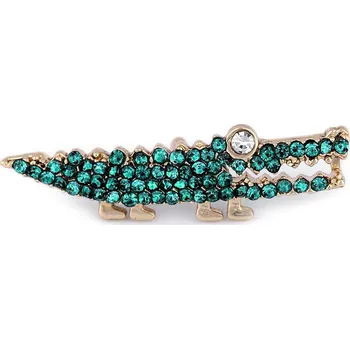 Brož Brož / odznak s broušenými kamínky beruška, krokodýl, barva 2 zelený tyrkys