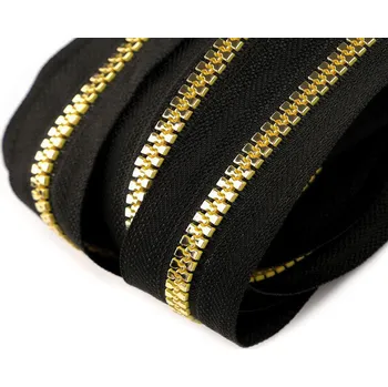 Zip kostěný No 5 metráž zlato a stříbro, barva 3 černá zlatá
