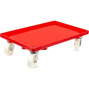 Plošinový vozík Podvozek pod EURO přepravky 600 x 400 mm, plný, 4 otočná kola z plastu, barva červená