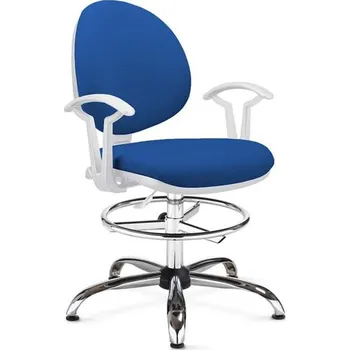 Laboratorní židle SMART, vysoká, s opěrným kruhem a opěrkami, látka modrá