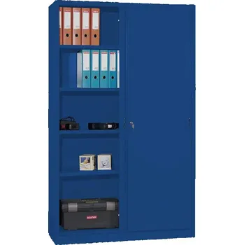 Kovová skříň s posuvnými dveřmi, v x š x h: 1990 x 1200 x 435 mm, barva modrá RAL5010 / modrá RAL5010