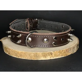 Obojek pro psa Palkar obojek z kůže hlazenice pro psy zdobený hroty 55 cm x 30 mm hnědý (Palkar obojek z kůže hlazenice pro psy zdobený hroty 55 cm x 30 mm hnědý)