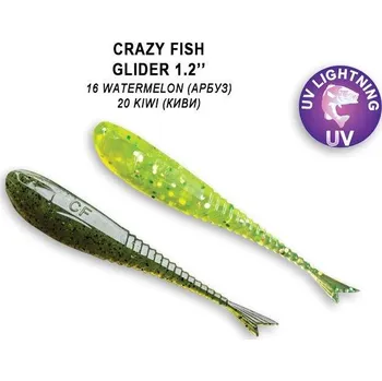Umělá nástraha Gumová nástraha Crazy Fish Glider 3cm 16 Watermelon/20 Kiwi (16ks)