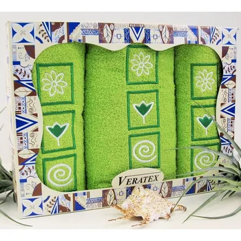 Luxusní dárkový vyšívaný froté set 1 osuška 2 ručníky (žlutozelená)