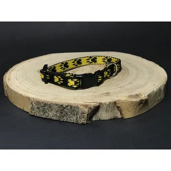 Obojek pro psa Palkar obojek z popruhu pro psy 25 cm x 10 mm černo-žlutá s tlapkami (Palkar obojek z popruhu pro psy 25 cm x 10 mm černo-žlutá s tlapkami)