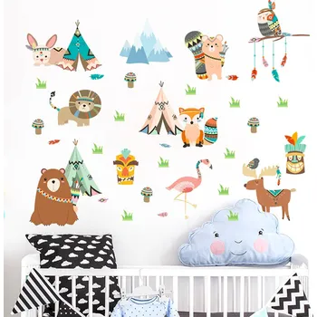 Samolepící dekorace Samolepka na zeď "Zvířátka - Indiáni" 80x100cm