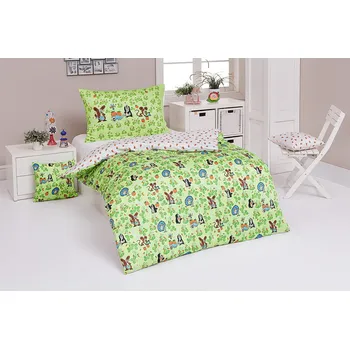 Povlečení Matějovský Krtek na louce zelené 140 x 200, 70 x 90 cm zipový uzávěr