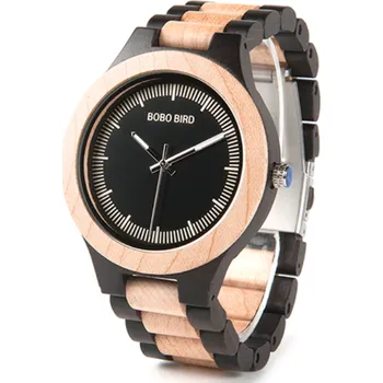 Hodinky Dřevěné černo-béžové hodinky BOBO BIRD 5678/2