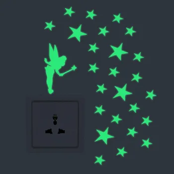 Samolepící dekorace Fosforová samolepka na vypínač "Víla s hvězdičkami 2" 9x13 cm