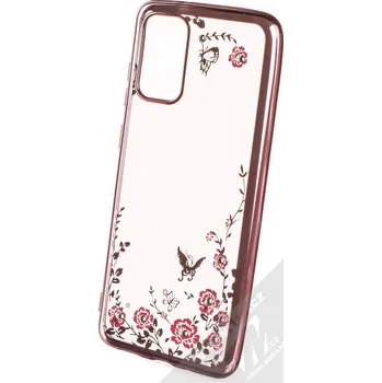 Pouzdro na mobilní telefon 1Mcz Diamond Flower TPU ochranný kryt pro Samsung Galaxy S20 Plus růžově zlatá (rose gold)