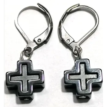 Náušnice Naušnice z chir.oceli se křížkem z hematitu