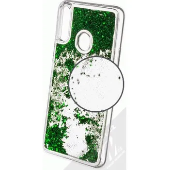 Pouzdro na mobilní telefon 1Mcz Liquid Hexagon Sparkle ochranný kryt s přesýpacím efektem třpytek pro Samsung Galaxy A20s zelená (green)