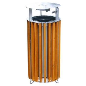 Odpadkový koš Dřevěný koš se stříškou a popelníkem, kulatý, 50l zinkovaný