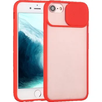 Pouzdro na mobilní telefon Poloprůhledný kryt s posuvnou krytkou čočky fotoaparátu pro iPhone 7 / 8 / SE (2020/2022) - červený