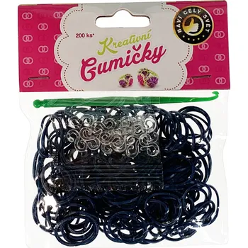 Gumičky Loom Bands (56) Loom Bands Pletací gumičky tmavě modré 200ks + háček