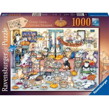 Puzzle Ravensburger Bláznivé kočky podzimní hostina 1000 dílků