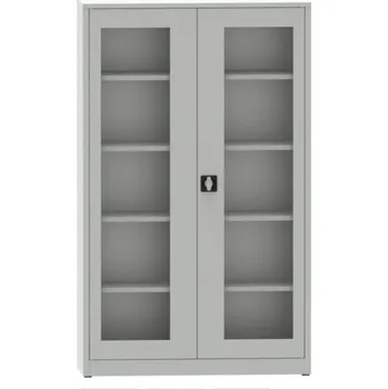 Dílenská skříň prosklená, 195 x 120 x 60 cm, 4 police, 65 kg/pol. Barva dveří: šedá RAL 7035