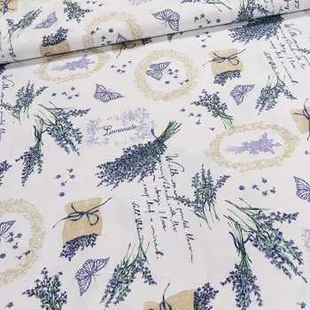 Marčík Látky Bavlněné plátno Levandule a pytlíky na bílé/fialové 1,4/1 m