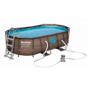 Bazén Bestway Power Steel Rattan Swim Vista 56714 4,24 x 2,5 x 1 m + kartušová filtrace, schůdky, plachta