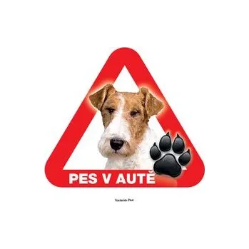 Značení Grel nálepka na plech pozor pes v autě foxteriér