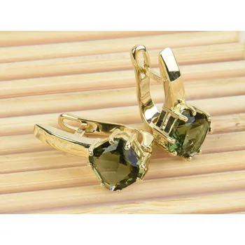 Náušnice Zlaté náušnice vltavín kosočtverec 8 x 8mm standard brus Au 585/1000 14K 4,05g