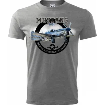 Pánské tričko STRIKER Tričko Mustang P-51 Barva: Šedá, Velikost: XL