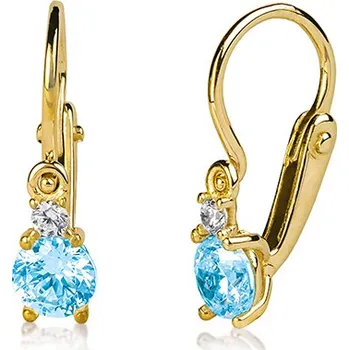 Náušnice Dětské náušnice ze žlutého zlata se světle modrým a čirým zirkonem