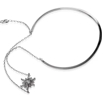 Náramek Stříbrný pevný náramek s řetízkem a hvězdičkou se zirkony - Meucci SB119